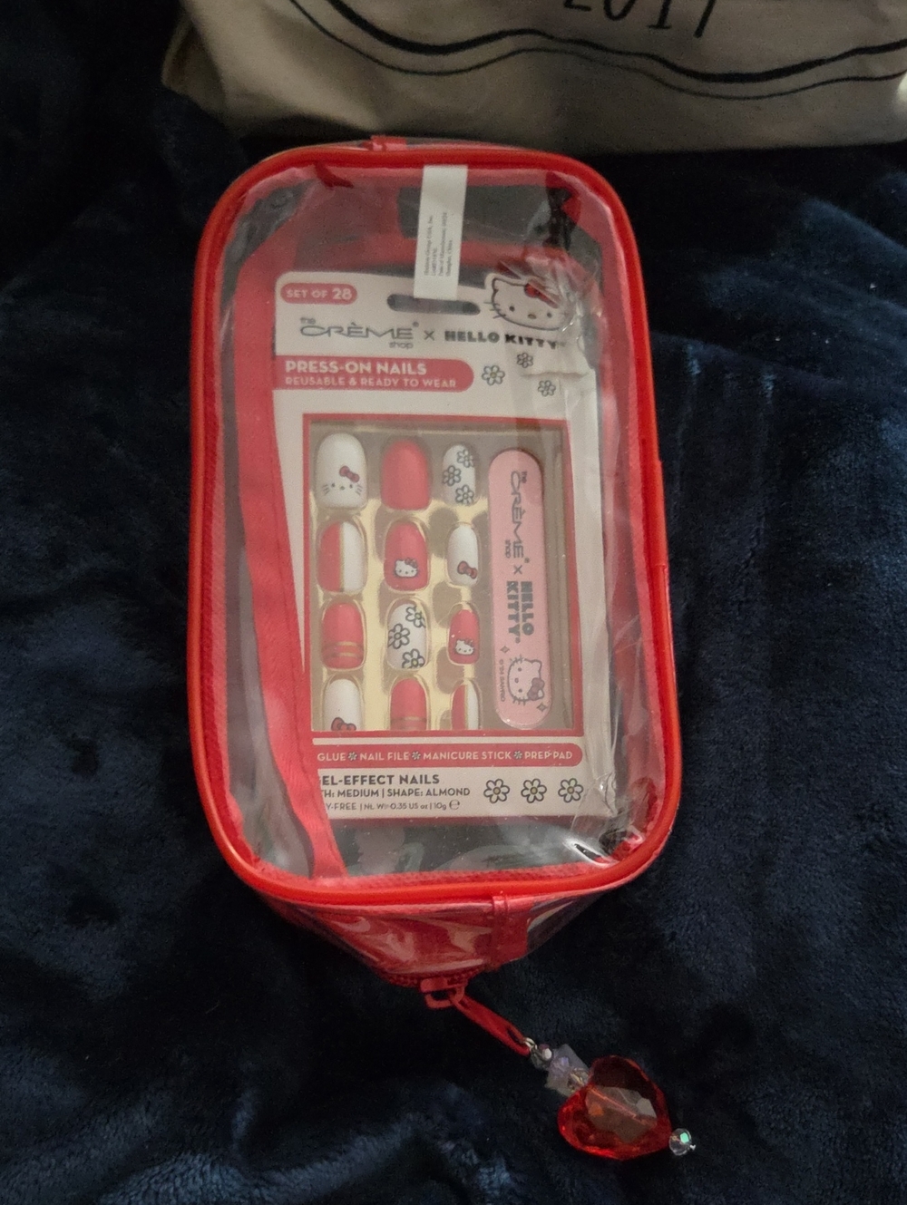 Hello Kitty Red White Press-On Nail Set Of 24 Gel Nails with Charm Pouch